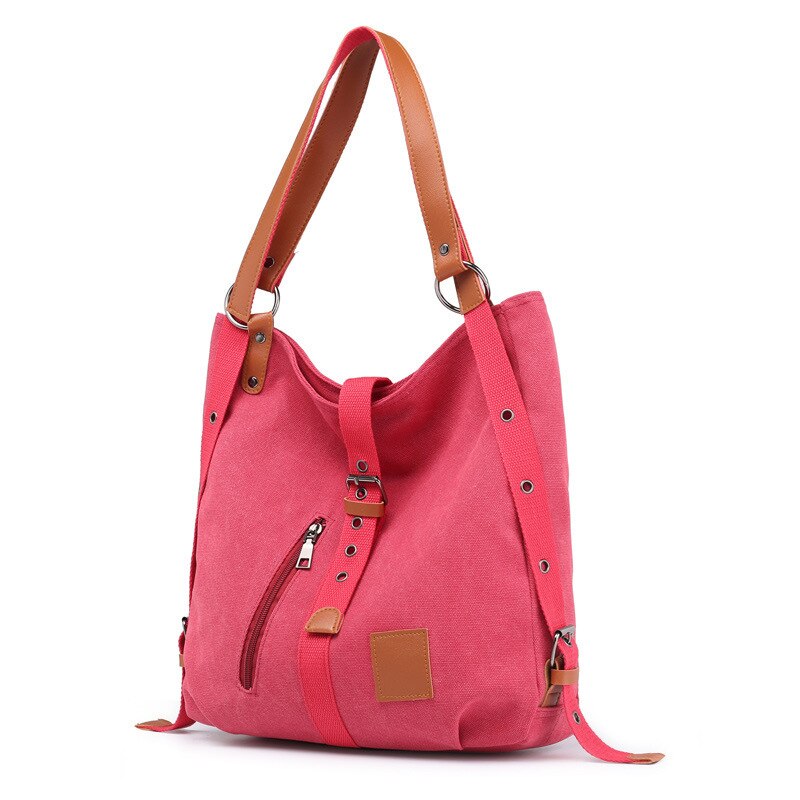 Canvas Schoudertas Dames Crossbody Tassen Herbruikbare Terug Zakken Multifunctionele Mode Reistas Grote Capaciteit: Rood