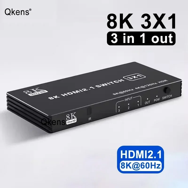 8K 60Hz HDMI 2.1 Switch Splitter 3 4 5 Poort 3x1 4x1 5x1 HDMI Switcher Video Converter 4K 120Hz Ondersteuning CEC 48gbps HDR IR Afstandsbediening: Glod