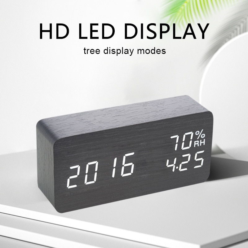 Bedroom Alarm Clock Home Bedside Desktop Wood Alarm Clock Living Room Multifunction Electronic LED Display Desk Alarm Clock