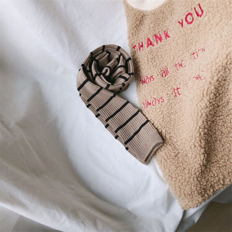 Höst vinter barn flickor leggings bomull randiga leggings barntråd stickade leggings 0-8y: Beige / 3-4 år