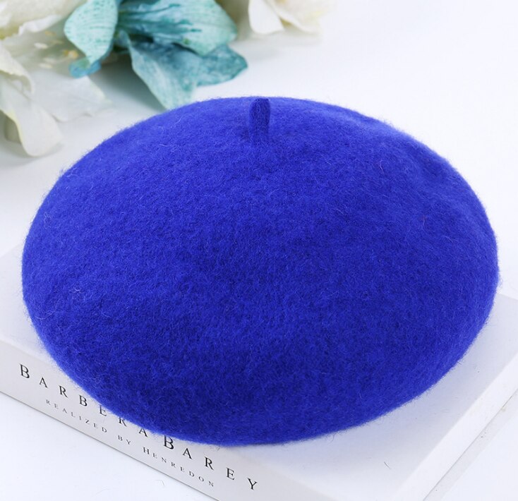 BUTTERMERE Women Wool Beret Hat Winter White Artistic Hats Ladies Solid Color Cashmere Soft Female French Painters Hats: Blue