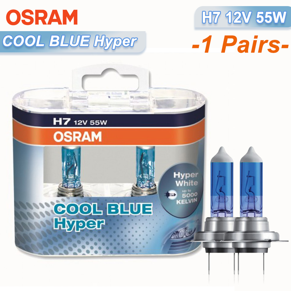 Osram cool blue hyper white  h7 h4 h1 h11 hb3 9005 hb4 9006 halogenforlygte billygte hi/lo-stråle 5300k 12v 55w pære  (2 stk.): Dyb blå