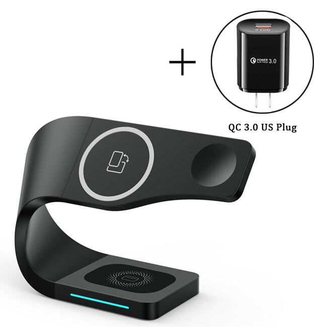 3 in 1 magnetiskt trådlöst laddarställ för iphone 12 13 pro max qi snabbladdning induktionsladdare för apple watch airpods: Svart hos oss