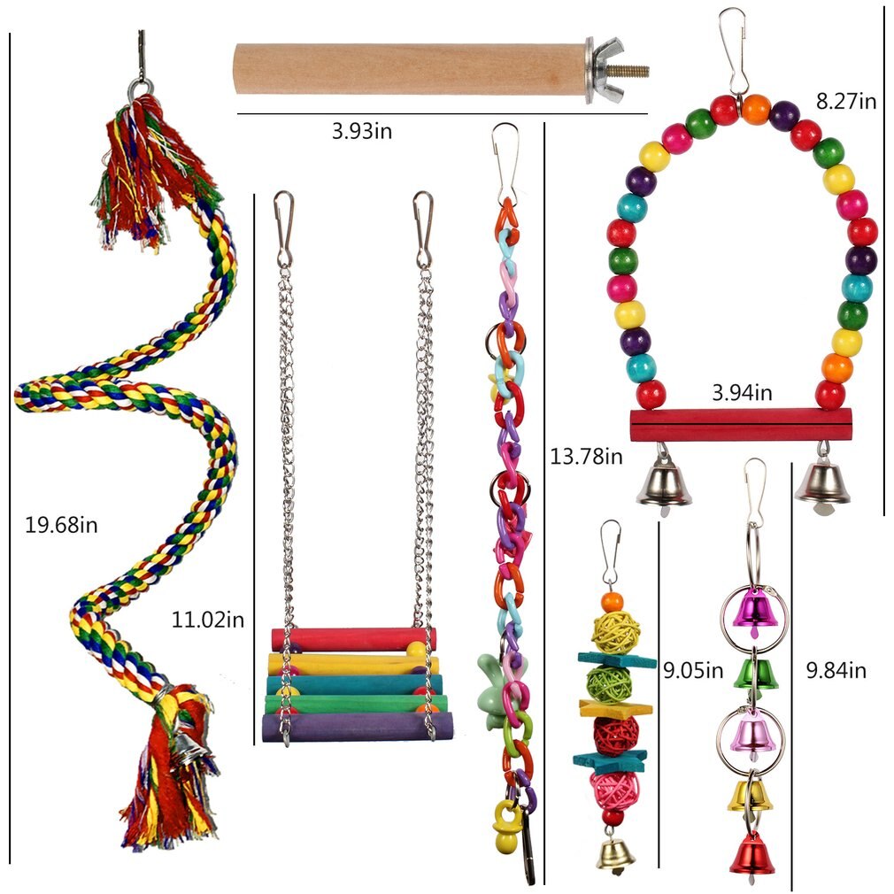 Fast 7 Pcs/set Bird Parrot Swing Toy Hanging Bell Ladders Climbing Chewing Hanging Toy Bird Accessories Birds Toys