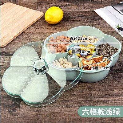 Boîte de rangement de bonbons en forme de pétale de fleur, conteneur rotatif pour aliments, noix, organisateur de bonbons: Six cells green