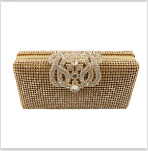 Silver Gold Shimmering Diamonds Evening Bag Clutch Purse Both Side Rhinestones Women Crown Clutch Bags: Gold