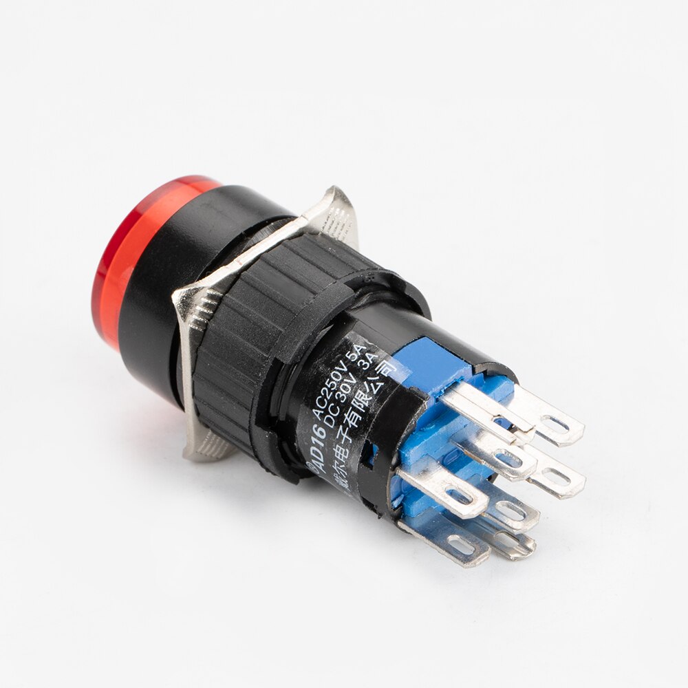 2PCS 16mm Plastic Push Button Switch Indicator Light Momentary Round With 220V Red LED Lamp 8 Pin