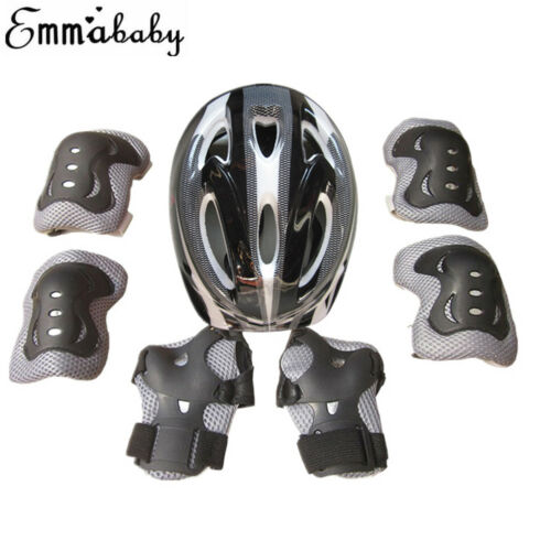 7PCS/set Children's Scooter Bike Helmet Knee Pads Elbow Pads Wrist Support Boys Girls Kids Knee & Elbow Pad Set For Cycling: Light Yellow