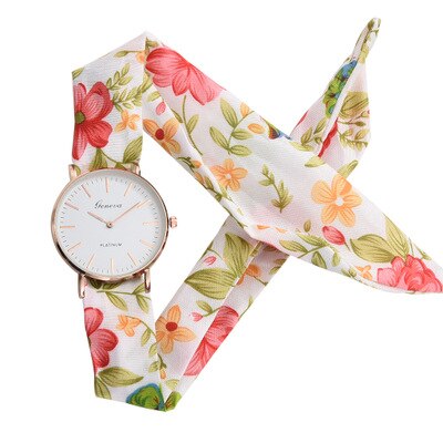 Frauen Uhren Blumen- Tuch Quarz Uhren frauen Jacquard Tuch Gurt Armbanduhr Damen Kleid Armbinde Uhren Relogio Feminino: 02