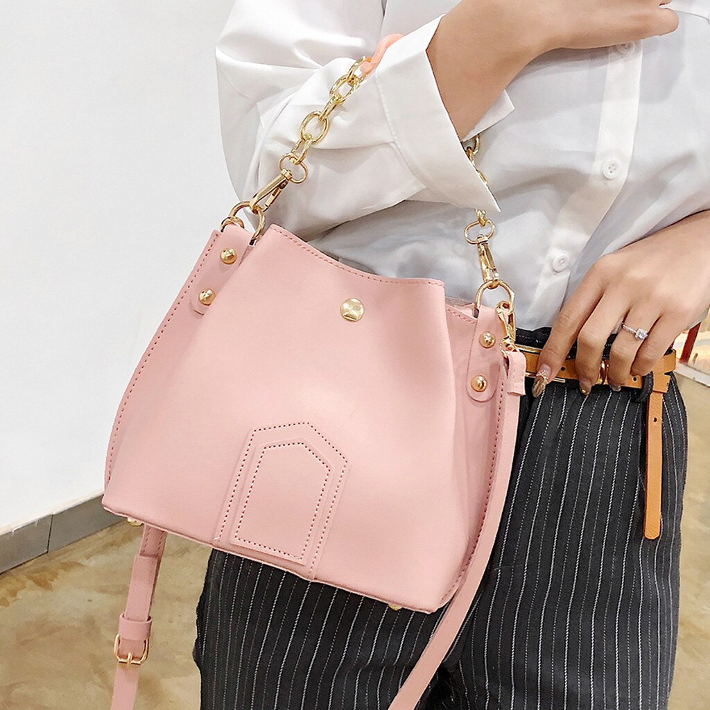 Women's Simple Chian Handbag Bucket Bag Single Large Capacity Shoulder Messenger Zip Fastener Bags Great Mar 25