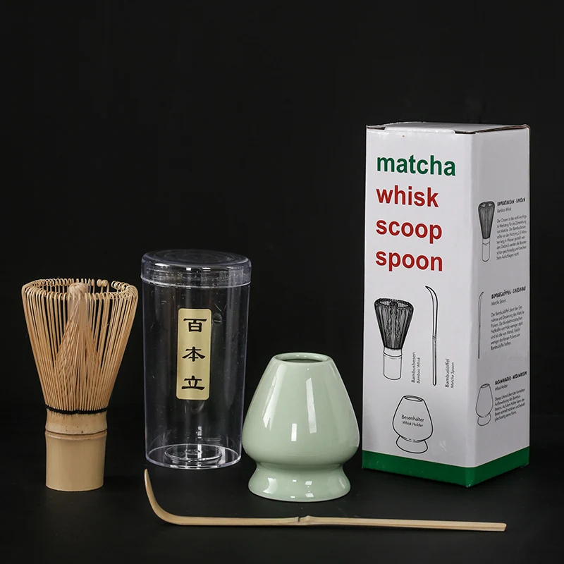 Ensemble de mélangeur matcha japonais en bambou, fait à la main, cuillère à café, agitateur: Gris clair