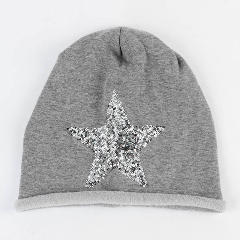 Frauen Neue lässig Mütze Hütte Silber Pailletten Stern Slouchy Mützen Weibliche Winter Warme Polyester Slouchy Klar Kappe: dunkel grau