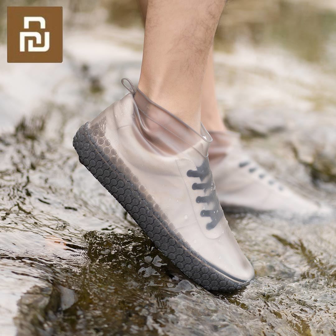 1 par xiaomi zaofeng bærbare vandtætte regn støvler dækker unisex regn sko dækker anti-slip silikone regn sko beskyttere