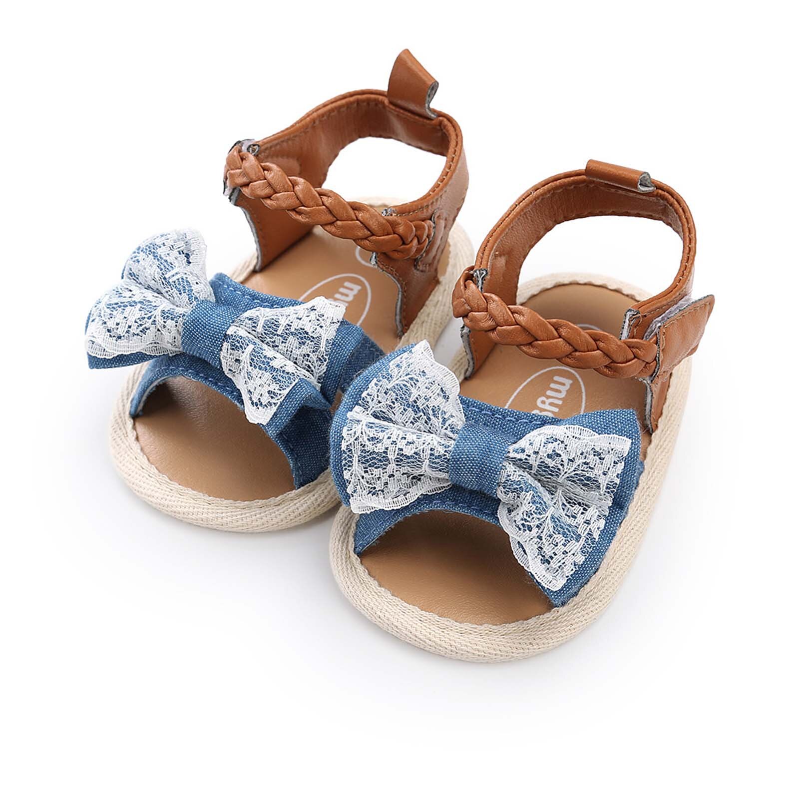 Baby Meisjes Boog Sandalen Zachte Non-Slip Rubberen Zool Platte Wandelschoenen Jurk Schoenen Zomer Platte Wandelschoenen Sandalen voor Kids: Blauw / 6