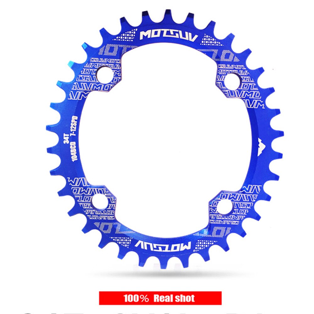 Motosuv redondo estrecho ancho motoring MTB bicicleta de montaña bicicleta 104BCD 32T 34T 36T 38T plato de dientes partes 104 BCD: Blue Oval / 34t