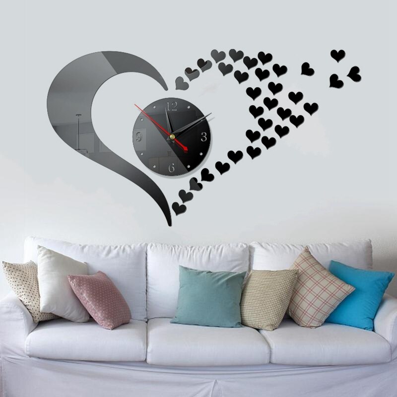 Large Quartz Wall Clock 3D DIY Silent Acrylic mirror Wall Digital Clock Wall Decorations Living Room Wall Ornament