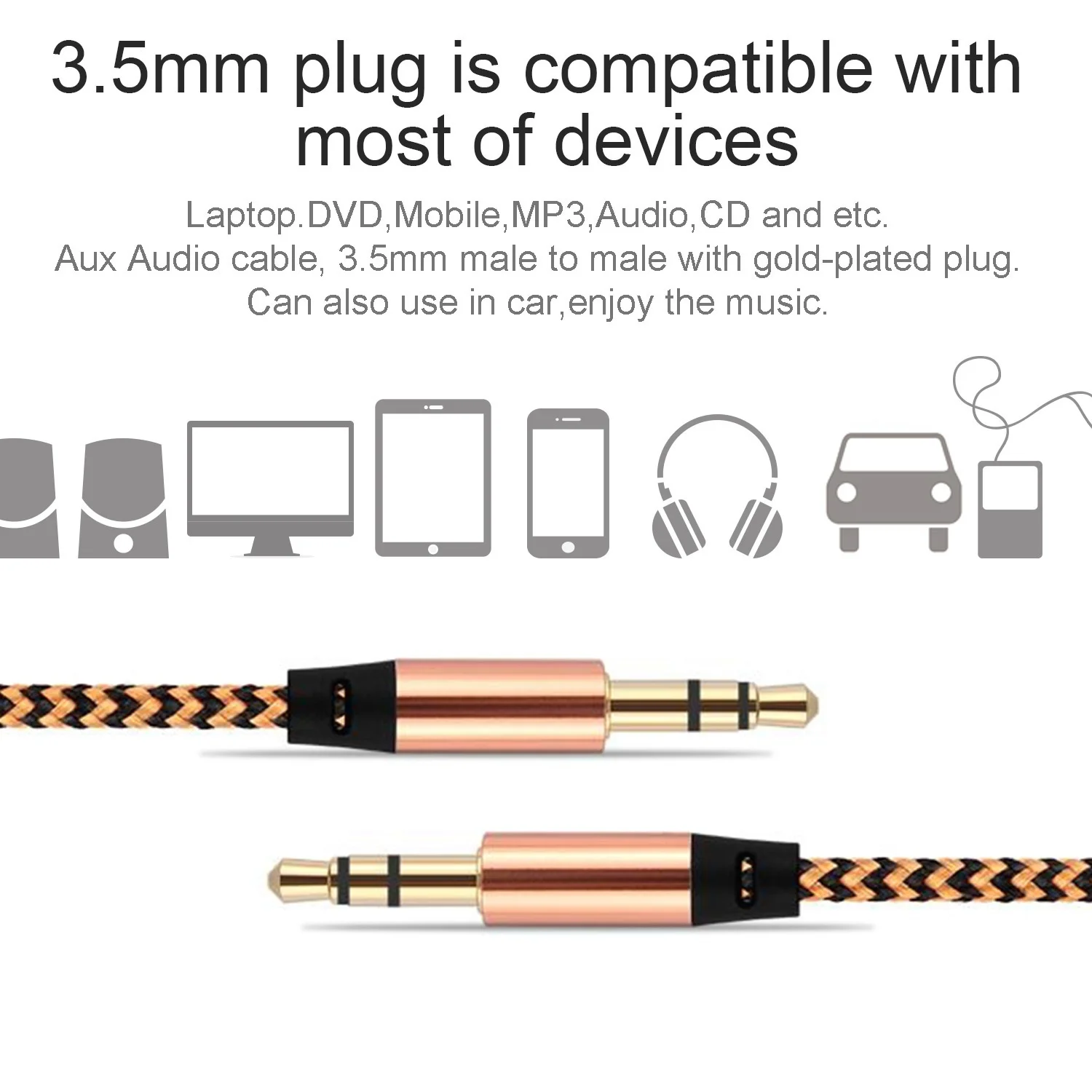 3.3ft st flätade nylonkabel, 3.5mm hane-till-hane ljudkabel för smartphone-hörlurar,  mp3 st musikkabel för spelare