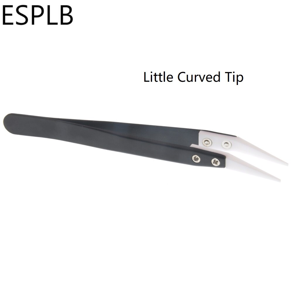 Black-White Ceramic Tweezers Straight/Curved Ceramic Tip Anti Static Stainless Steel Handle Insulated Industrial Tweezers