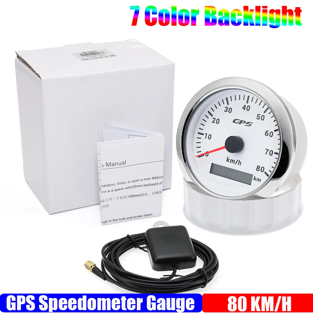 Velocímetro GPS de 85MM para Motor barco marino, retroiluminación de 7 colores, 30 ~ 200 KmH, medidor de velocidad para barco, coche y camión con antena GPS personalizada: YELLOW