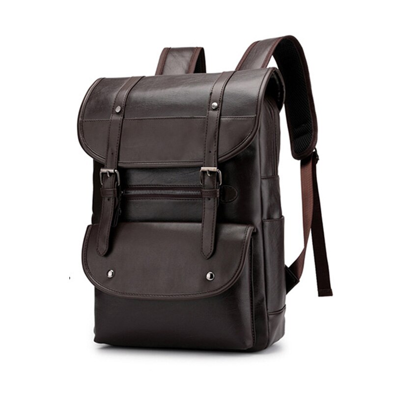 Mochila De Cuero Vintage para hombre, bolso para portátil, 15,6 pulgadas, para Notebook, mochilas de cuero, mochilas escolares, Mochila de viaje informal: Marrón