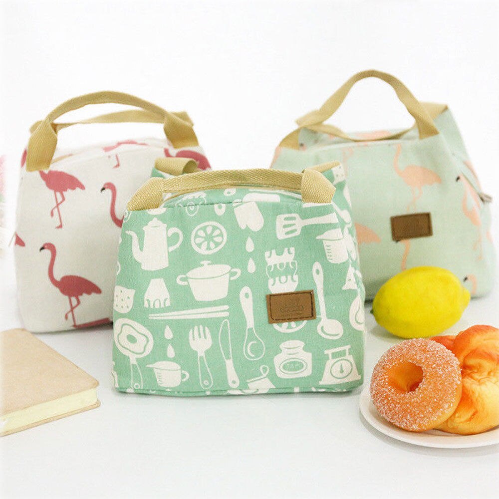 Animal Flamingo Bear Lunch Bags Women Portable Functional Canvas Insulated Thermal Food Picnic Kids Cooler Lunch Box Bag Tote