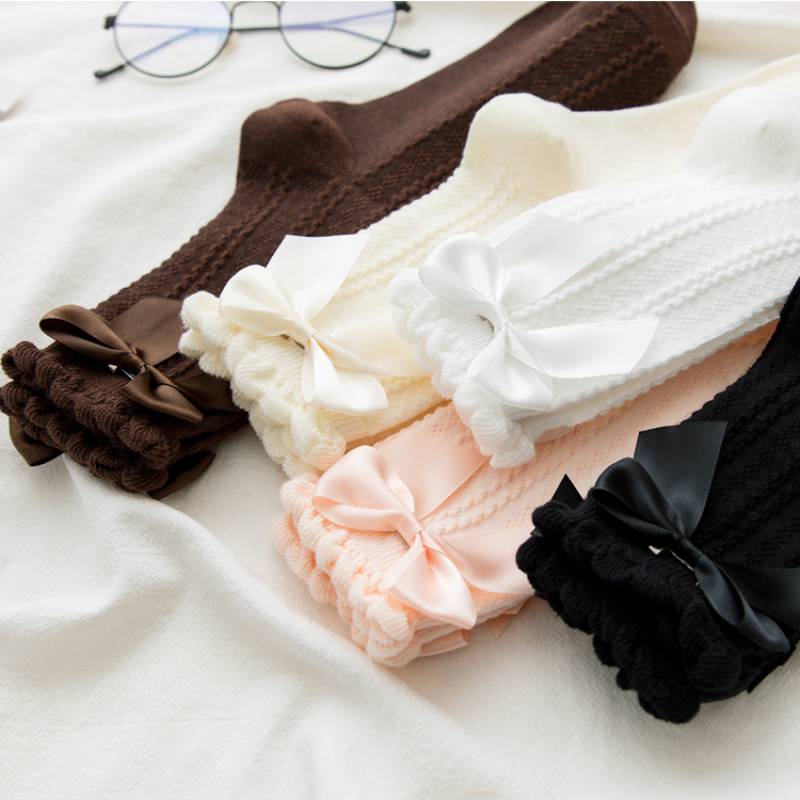 Kvinner lolita sokker søt jente japanske bobler ruffle sokking jk uniform sokk lolita tilbehør bowknot haori bomull stuepike sokk