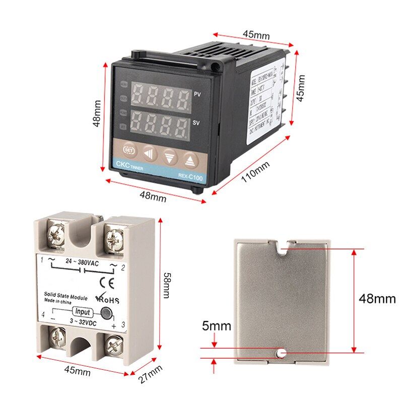 REX-C100 Digital PID Temperature Controller Thermostat SSR output + Max.40A SSR Relay + K Thermocouple Probe RKC