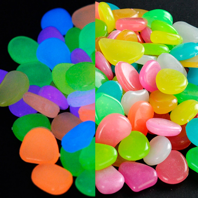 Piedras luminosas para decoración de jardín, guijarros decorativos que brillan en la oscuridad, para pecera al aire libre, piedras de guijarros, mezcla de colores para acuario, 50 Uds.