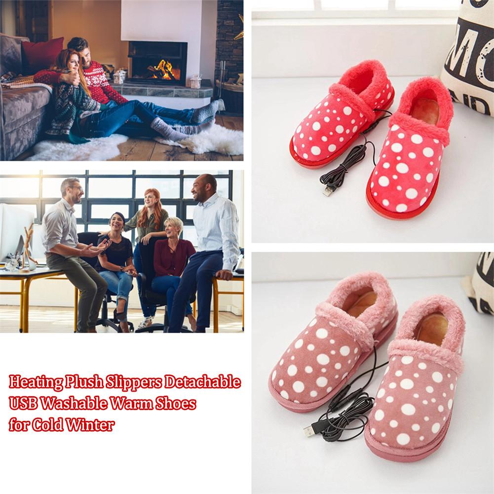 Heating Plush Slippers Size 36 - 39 260mm To 270mm Detachable USB Washable Warm Shoes For Cold Winter 40-45 Degrees Heated Shoes