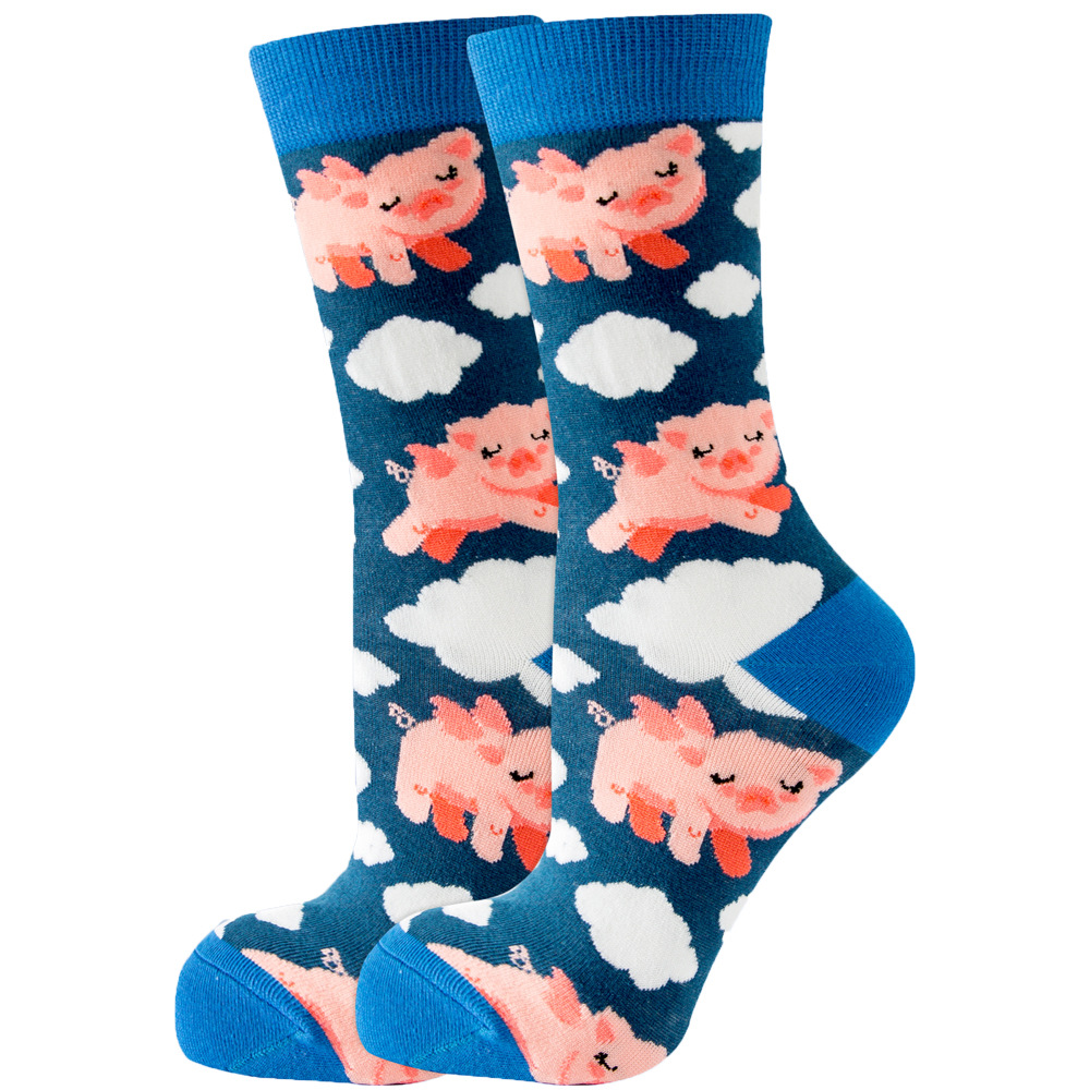 1 par de calcetines de flores para Mujer, fresa, sandía, fruta, Chaussette, Animal, estilo Harajuku, Calcitinas felices de algodón para Mujer