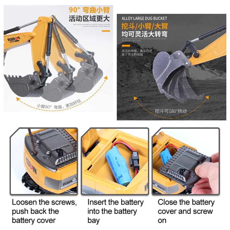 Engineering 2.4Ghz 6 Channel Car 1:24 RC Excavator Toy Alloy And Plastic Excavator 6CH And 5CH RTR For Kids Christmas