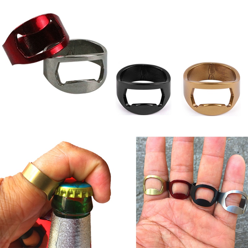 Abridor de cerveza, con anillo abridor de botellas, abridor de botellas, Herramientas Abiertas Bier, anillo de dedo de mano fácil, abierto para Bar, uso exterior para el hogar,