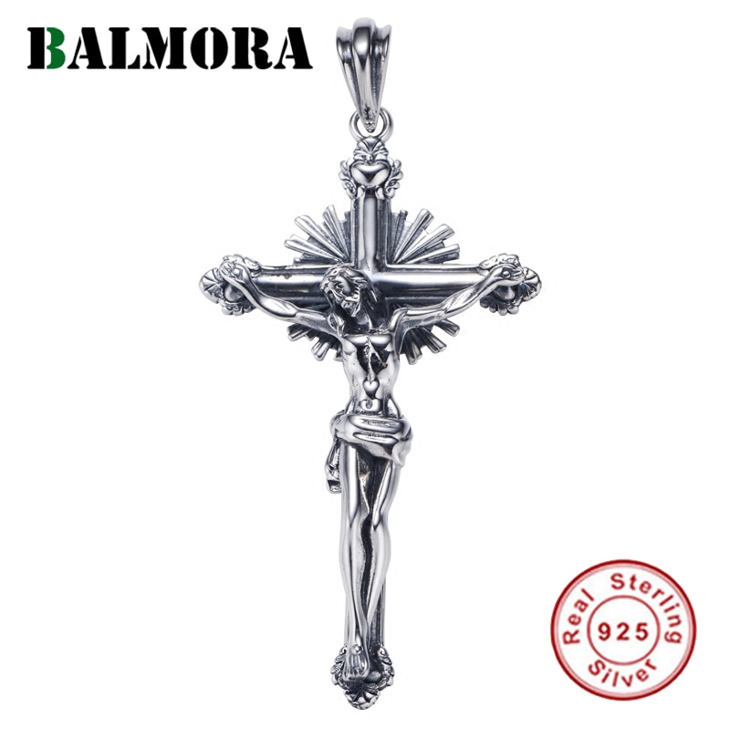 BALMORA 925 Sterling Silver Jesus Crucifix Cross Charm Pendants for Women Men Religious Christian Jewelry Without Chain