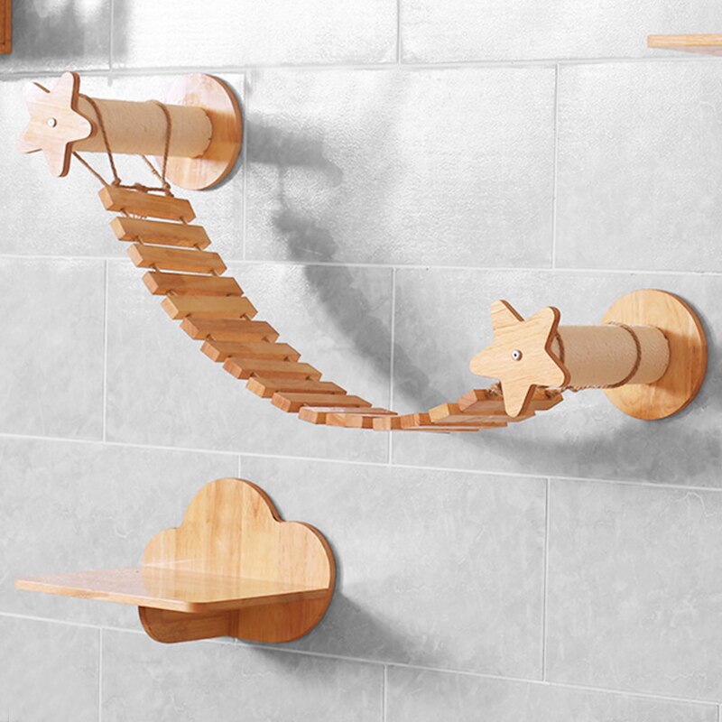 Wall-mounted Cat Bridge Cat Tree House Climbing Frame Star Scratching Post Cat Ladder Step Kitten Jumping Platform Pet Furniture