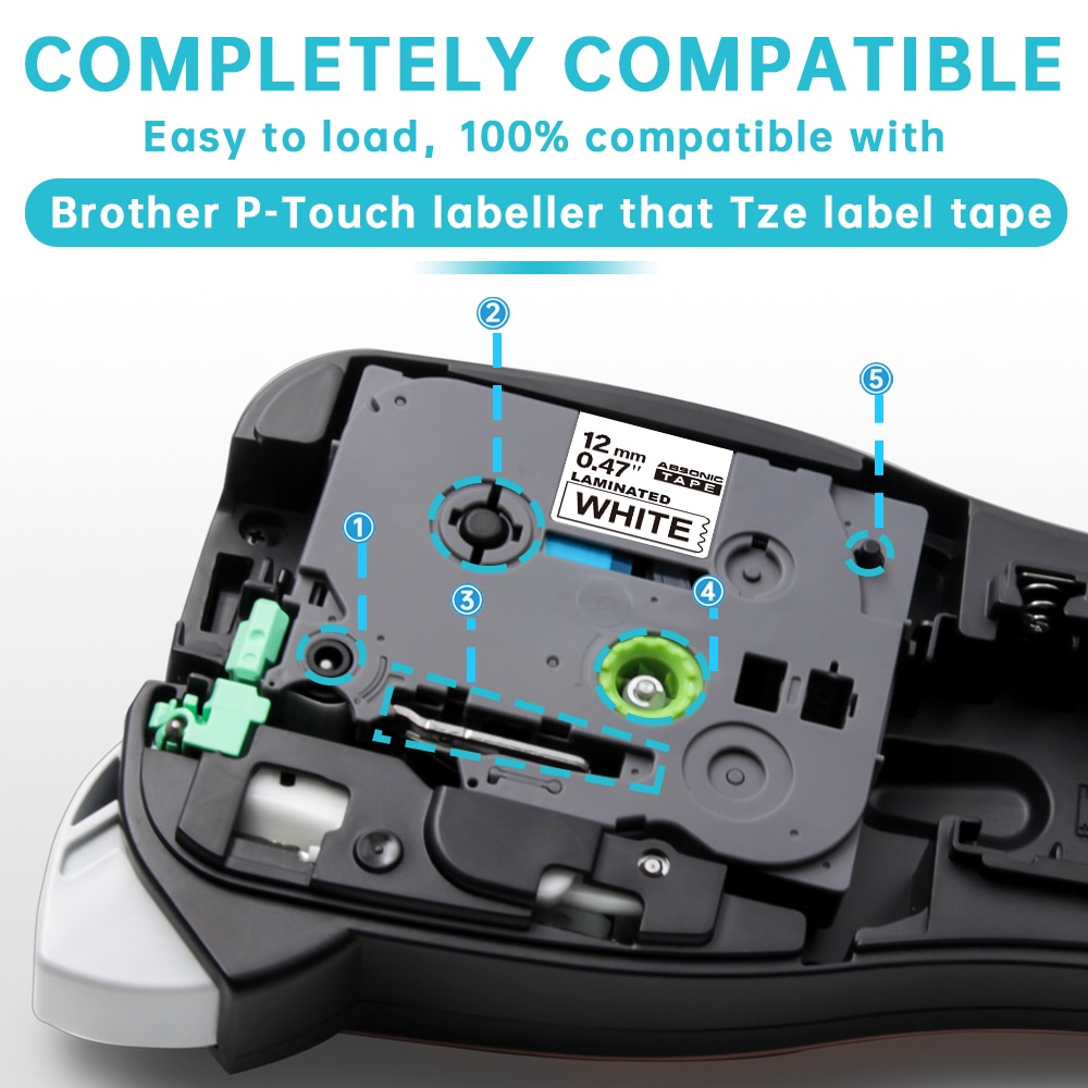 Absonic 12Mm Tze Etikettering Voor Brother TZe-FA231 TZe-FA3 TZe-FA3R Stof Ijzer Op Doek Compatibel Brother P-Touch Label maker