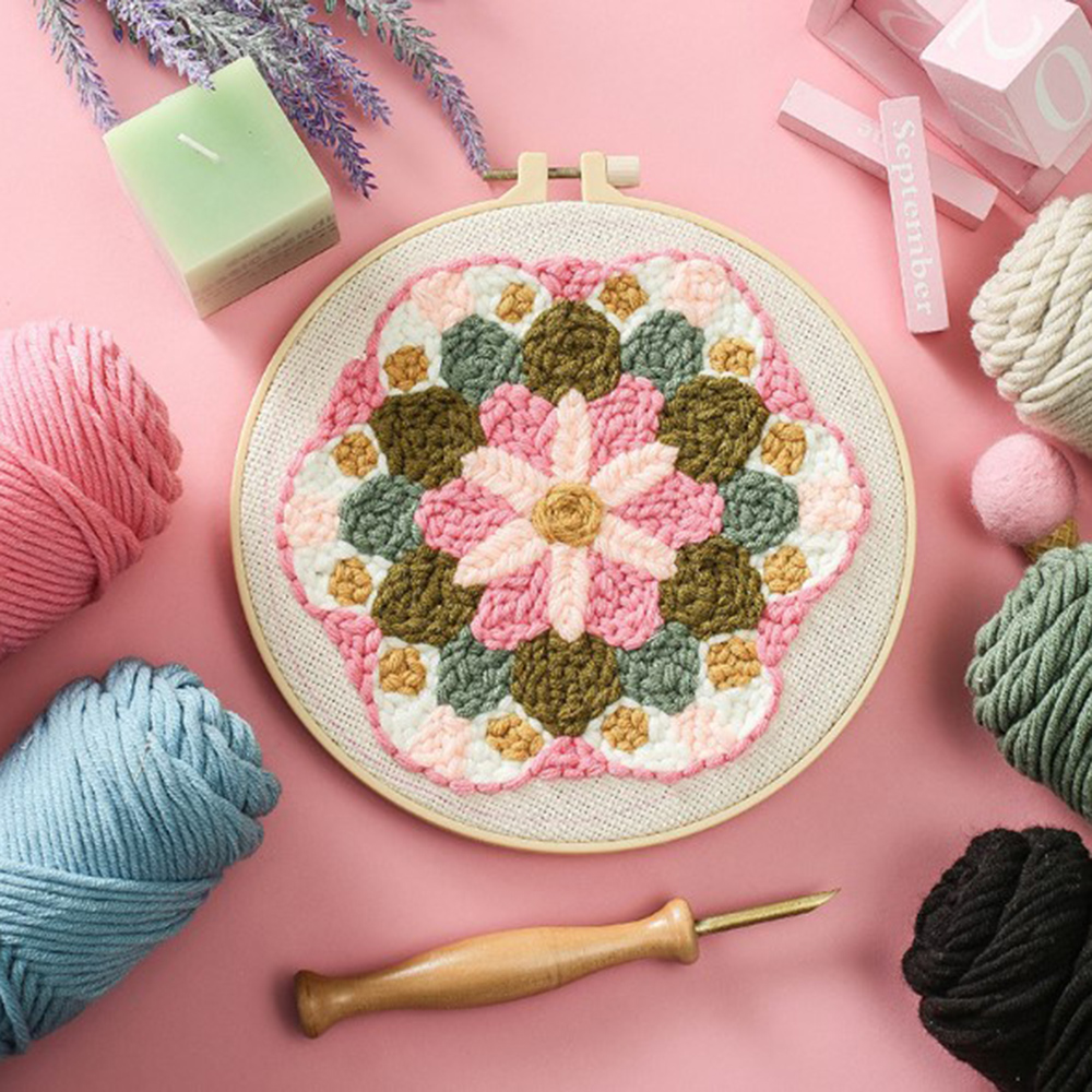 Embroidery Punchneedle Kit W/ Hoop Cross Stitch Set Punch Needle Embroidery For Handmade Beginner Decor