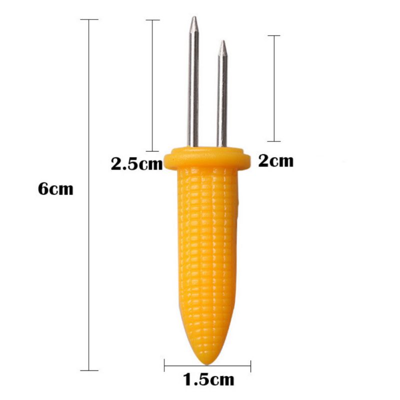 Home Cooking Small Skewers Stainless Steel Corn Shaped Skewers for BBQ Twin Prong Sweet Corn Fruit Holders