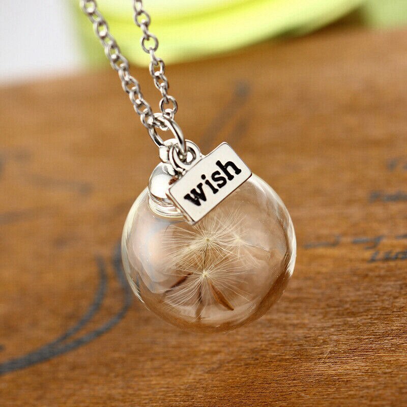 Glas Ball Löwenzahn Getrocknete Blume Halskette Für Frauen Kind Silber Farbe Kette Charme Anhänger Merk Schmuck Party Choker