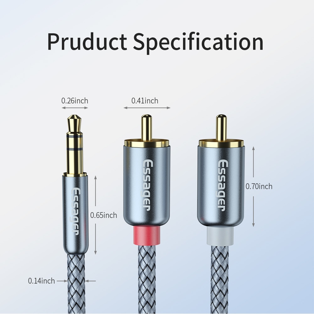 Essager RCA Cable 3.5mm Jack to 2 RCA Aux Audio Cable 3.5mm Male to 2RCA Adapter Splitter for TV Box Home Theater Speaker Wire