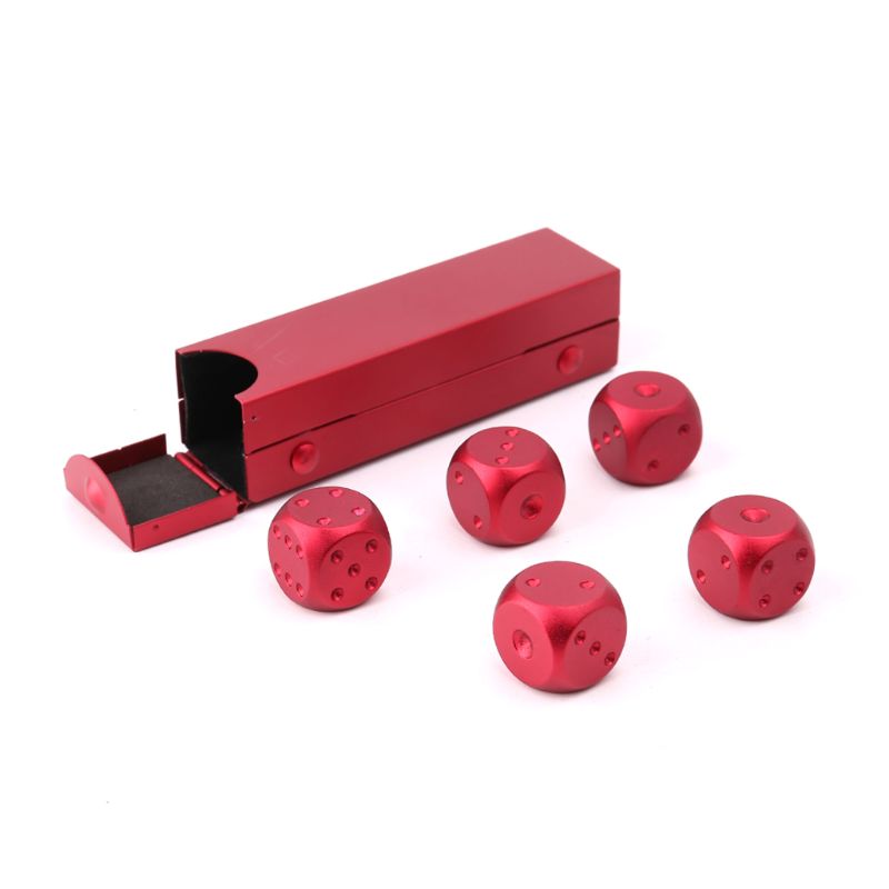 5Pcs 16Mm Aluminium Dobbelstenen Polyhedral Metalen Effen Draagbare Dobbelstenen Domino 6 Zijdige Dobbelstenen Poker Party Entertainment Gereedschap: Rood