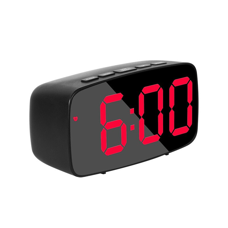 LED Mirror Digital Clock Alarm Battery USB Charging Date Temperature Display Snooze Funtion Electronic Watch Home Office Decor: A Black-red