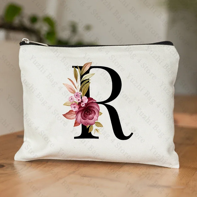 26-Buchstaben-Blumen-machen-hoch-Tasche, bedruckt, Brautjungfer, Hochzeitsgeschenk, Abschlussfeier, Lehrertag, , Aufbewahrungstasche, Reise-Parfüm-Seitentasche: Gelb