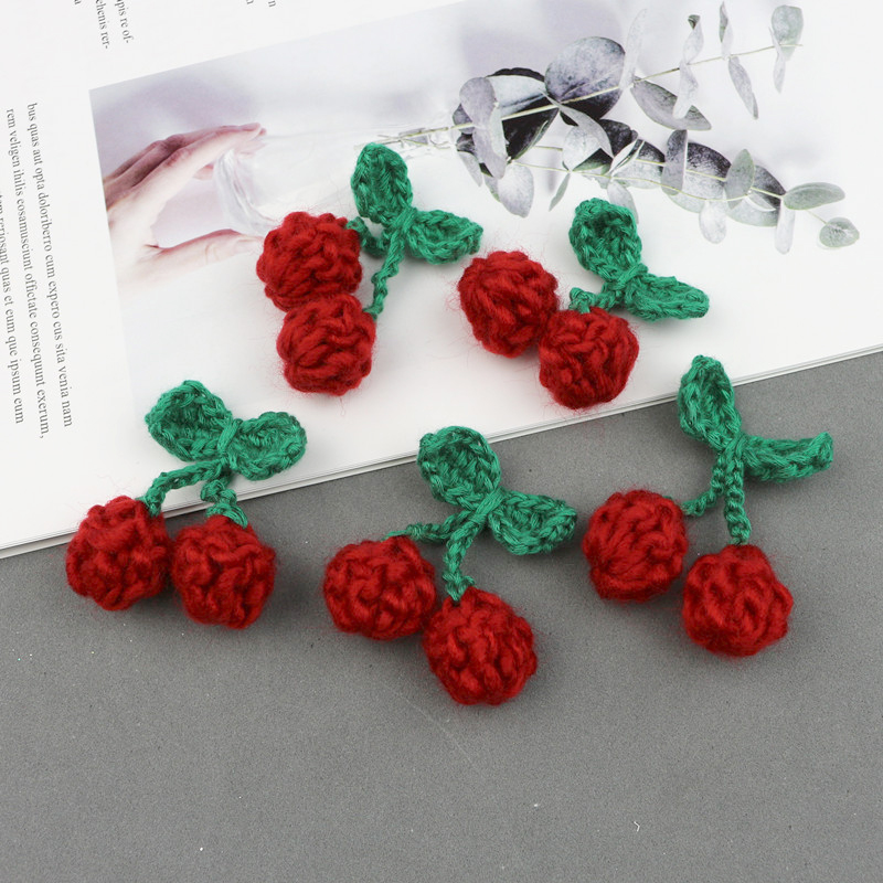 5Pcs Hand Breien Cherry/Aardbei Ornamenten Diy Craft Supplies Kids Hair Pin Accessoires Hoed Schoenen Kleding Decor Materiaal