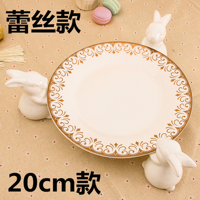 Bandeja de cerámica blanca para Conejo, soporte para dulces, pastel de cumpleaños, boda, mesa de postre, té y postre, placa de exhibición: D-20CM