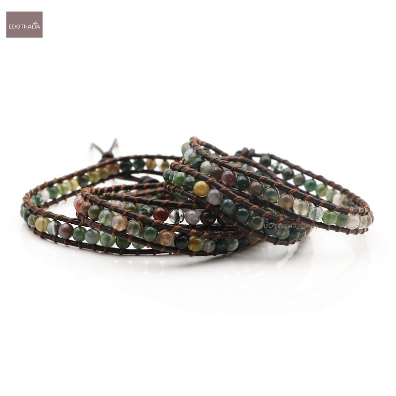 EDOTHALIA Handwoven Women Jewelry Natural Stone India Onyx Beads Wrap Leather Bracelets For Women With Stainless Steel Clasp