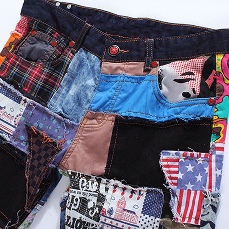 Sokotoo männer Patchwork verstärktes gerissen Denim Jeans Männlichen schlanke farbige Patch tasten fliegen gerade hosen