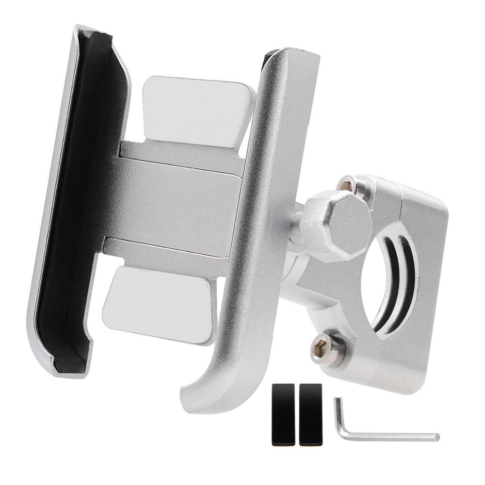 Universal aluminiumslegering motorcykel bakspejl mobiltelefon holder holder støttehåndtag cykel moto mount holder: Sølv-styr