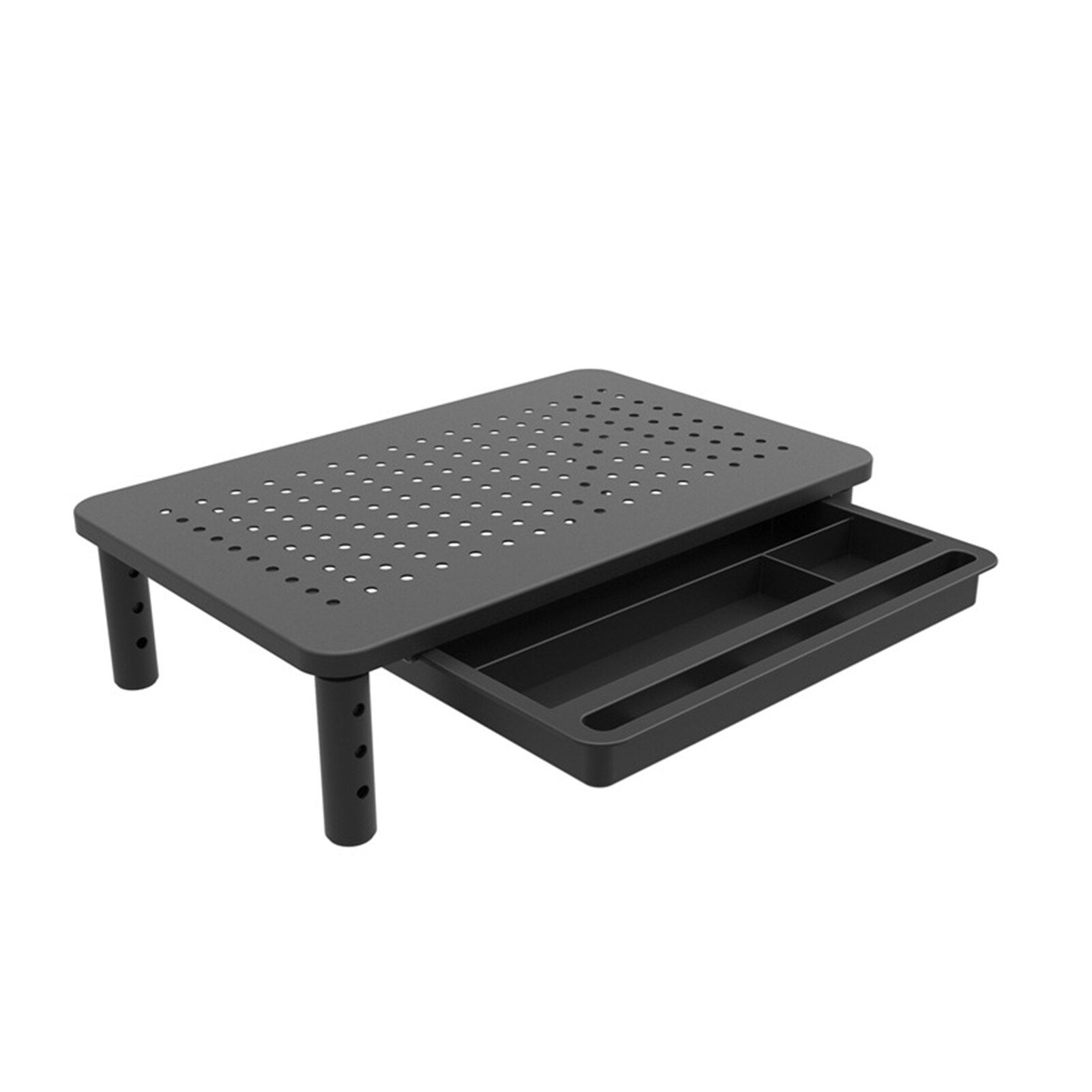 Computer Holder Height Adjustable Desktop Laptop Non-Slip With Drawer Office Home Mesh Platform Monitor Stand Riser Iron Black