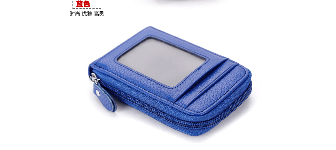 Herre mini tegnebog id kreditkort holder pung lynlås tynd lomme sort blå kaffe: Blå