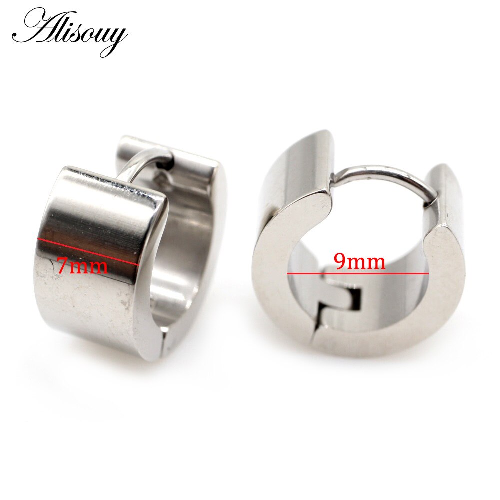 Alisouy 2 pz 7*9mm moda unica gioielli femminili Punk in acciaio inossidabile Huggies piccolo cerchio orecchini a cerchio per donna uomo gioielli: 7mm Steel Color